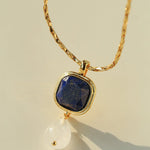 Vintage Crystal Teardrop & Agate Square Pendant Necklace - floysun