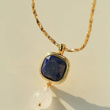Vintage Crystal Teardrop & Agate Square Pendant Necklace - floysun