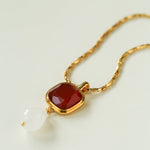 Vintage Crystal Teardrop & Agate Square Pendant Necklace - floysun