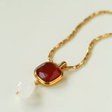 Vintage Crystal Teardrop & Agate Square Pendant Necklace - floysun