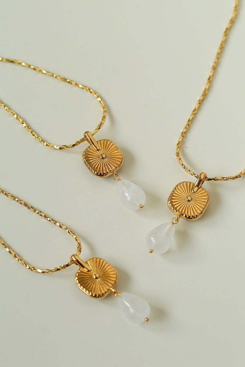 Vintage Crystal Teardrop & Agate Square Pendant Necklace - floysun