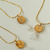 Vintage Crystal Teardrop & Agate Square Pendant Necklace - floysun