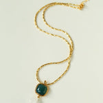 Vintage Crystal Teardrop & Agate Square Pendant Necklace - floysun