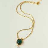 Vintage Crystal Teardrop & Agate Square Pendant Necklace - floysun