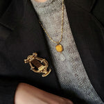 Vintage Crystal Teardrop & Agate Square Pendant Necklace - floysun