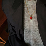 Vintage Crystal Teardrop & Agate Square Pendant Necklace - floysun