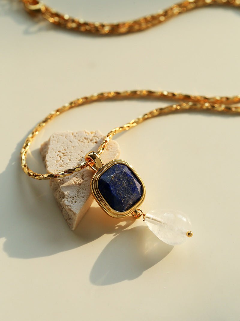 Vintage Crystal Teardrop & Agate Square Pendant Necklace - floysun