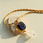 Vintage Crystal Teardrop & Agate Square Pendant Necklace - floysun