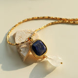 Vintage Crystal Teardrop & Agate Square Pendant Necklace - floysun