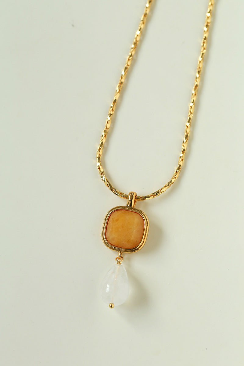 Vintage Crystal Teardrop & Agate Square Pendant Necklace - floysun