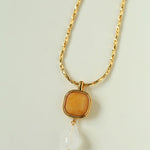 Vintage Crystal Teardrop & Agate Square Pendant Necklace - floysun