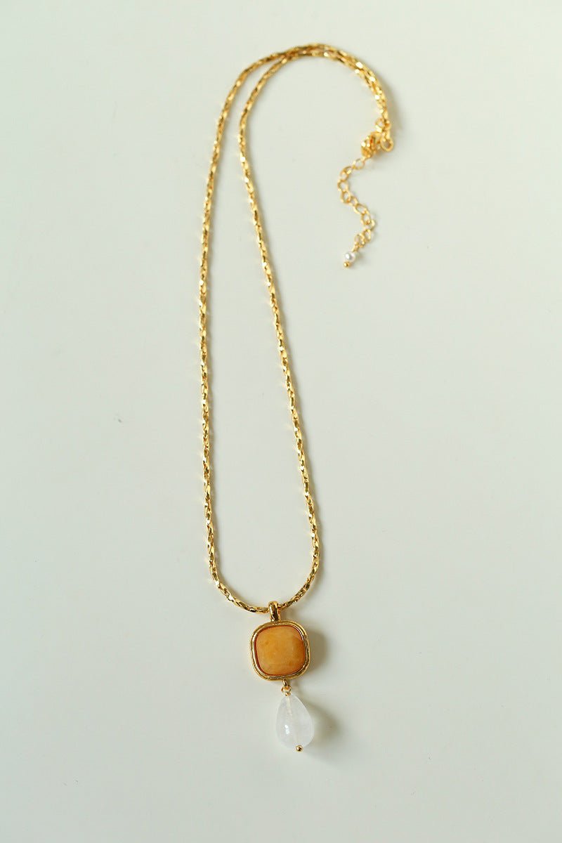 Vintage Crystal Teardrop & Agate Square Pendant Necklace - floysun