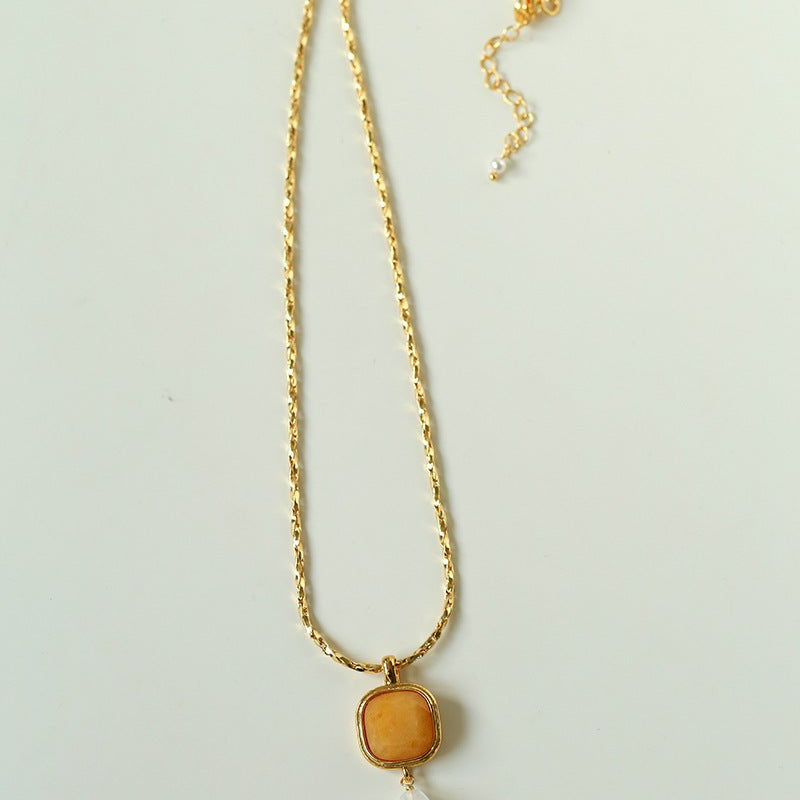 Vintage Crystal Teardrop & Agate Square Pendant Necklace - floysun
