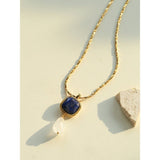 Vintage Crystal Teardrop & Agate Square Pendant Necklace - floysun