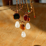 Vintage Crystal Teardrop & Agate Square Pendant Necklace - floysun