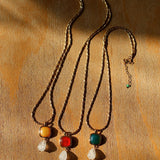 Vintage Crystal Teardrop & Agate Square Pendant Necklace - floysun