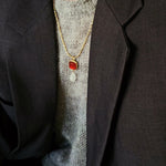 Vintage Crystal Teardrop & Agate Square Pendant Necklace - floysun