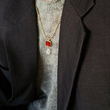 Vintage Crystal Teardrop & Agate Square Pendant Necklace - floysun