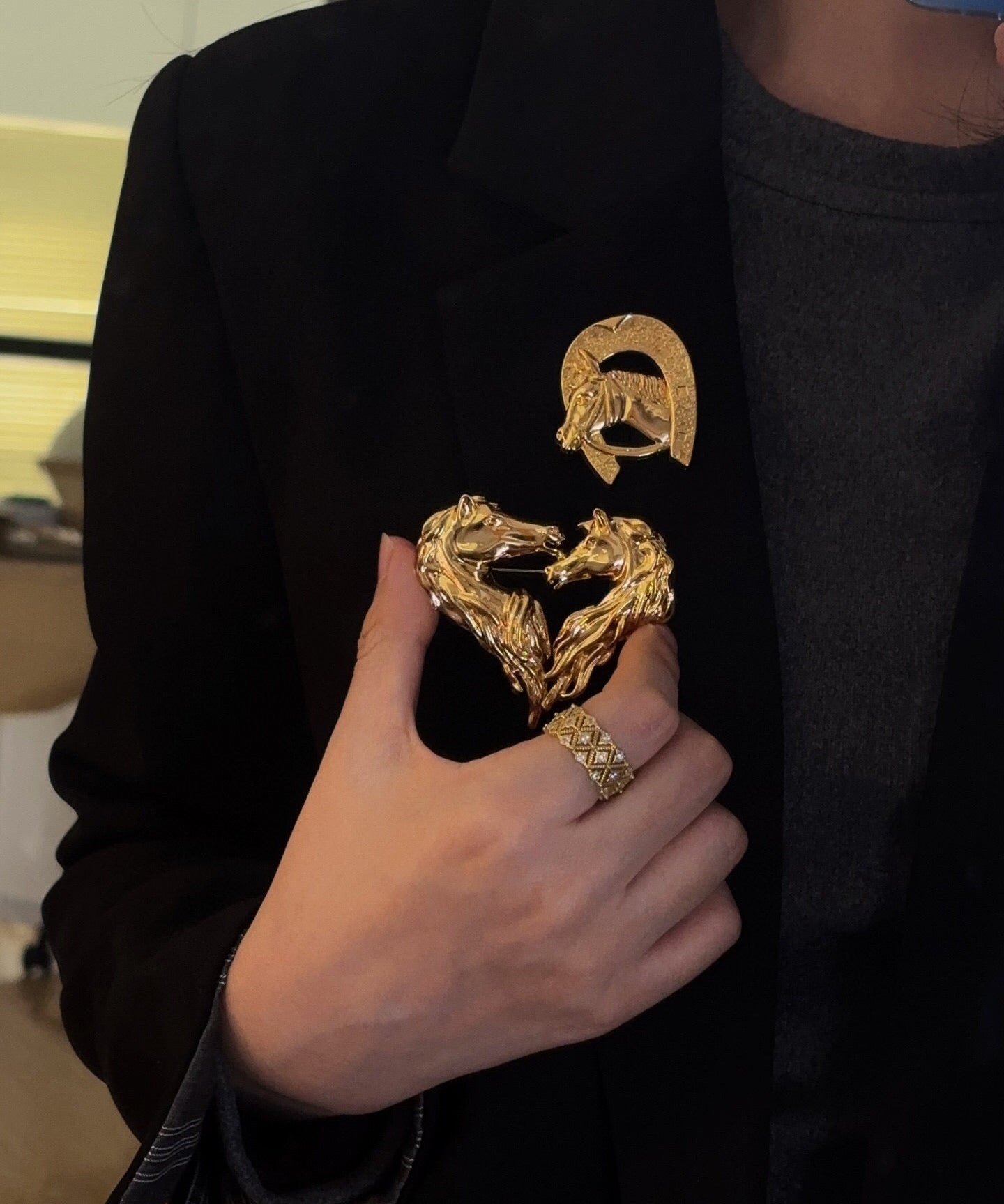 Vintage Double - Horse Heart Brooch - floysun