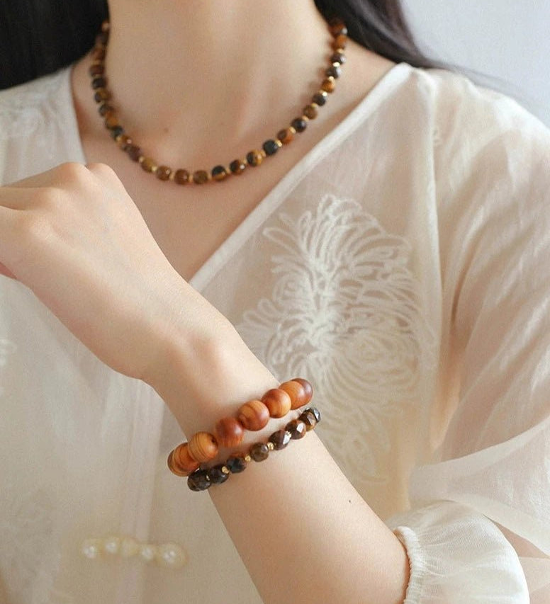 Vintage Earth Tone Gemstone Beaded Bracelet - floysun