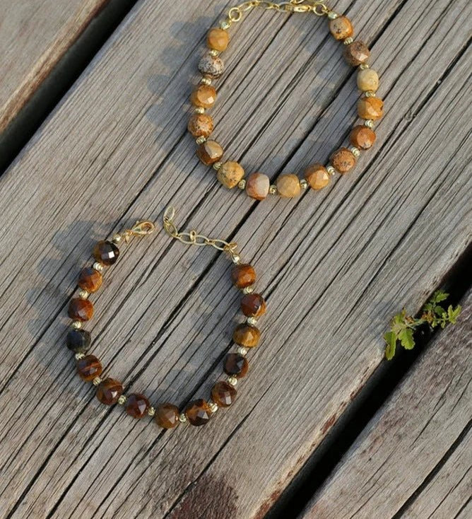 Vintage Earth Tone Gemstone Beaded Bracelet - floysun