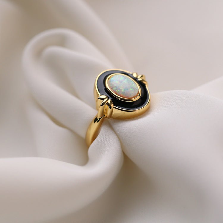 Vintage Elegant Enamel Opal Ring - floysun