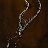 Vintage Elegant Lace Pull Adjustable Long Y-Drop Freshwater Pearl Necklace - floysun