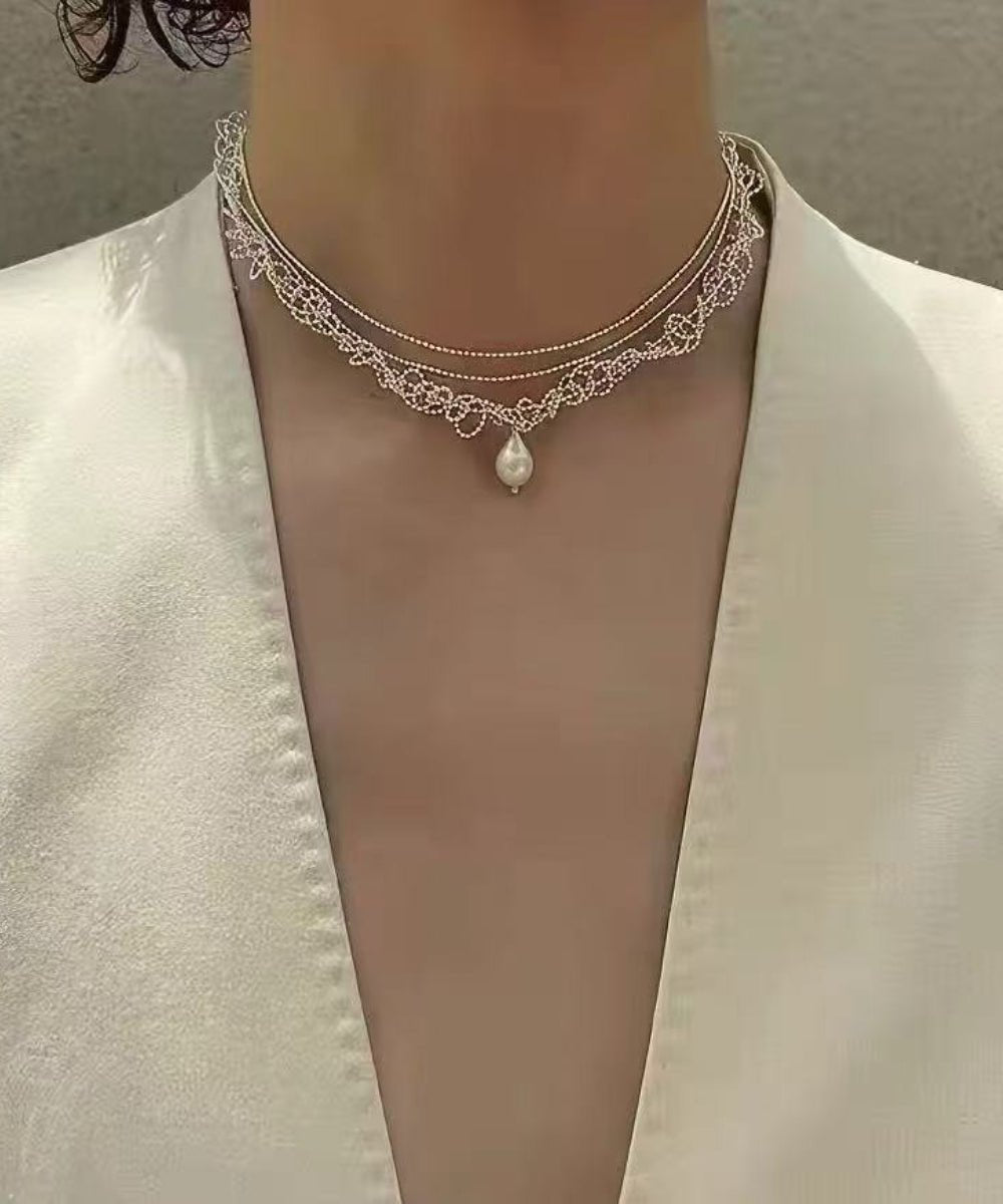 Vintage Elegant Lace Pull Adjustable Long Y-Drop Freshwater Pearl Necklace - floysun