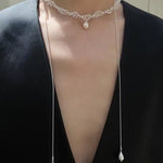 Vintage Elegant Lace Pull Adjustable Long Y-Drop Freshwater Pearl Necklace - floysun