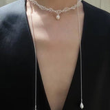 Vintage Elegant Lace Pull Adjustable Long Y-Drop Freshwater Pearl Necklace - floysun