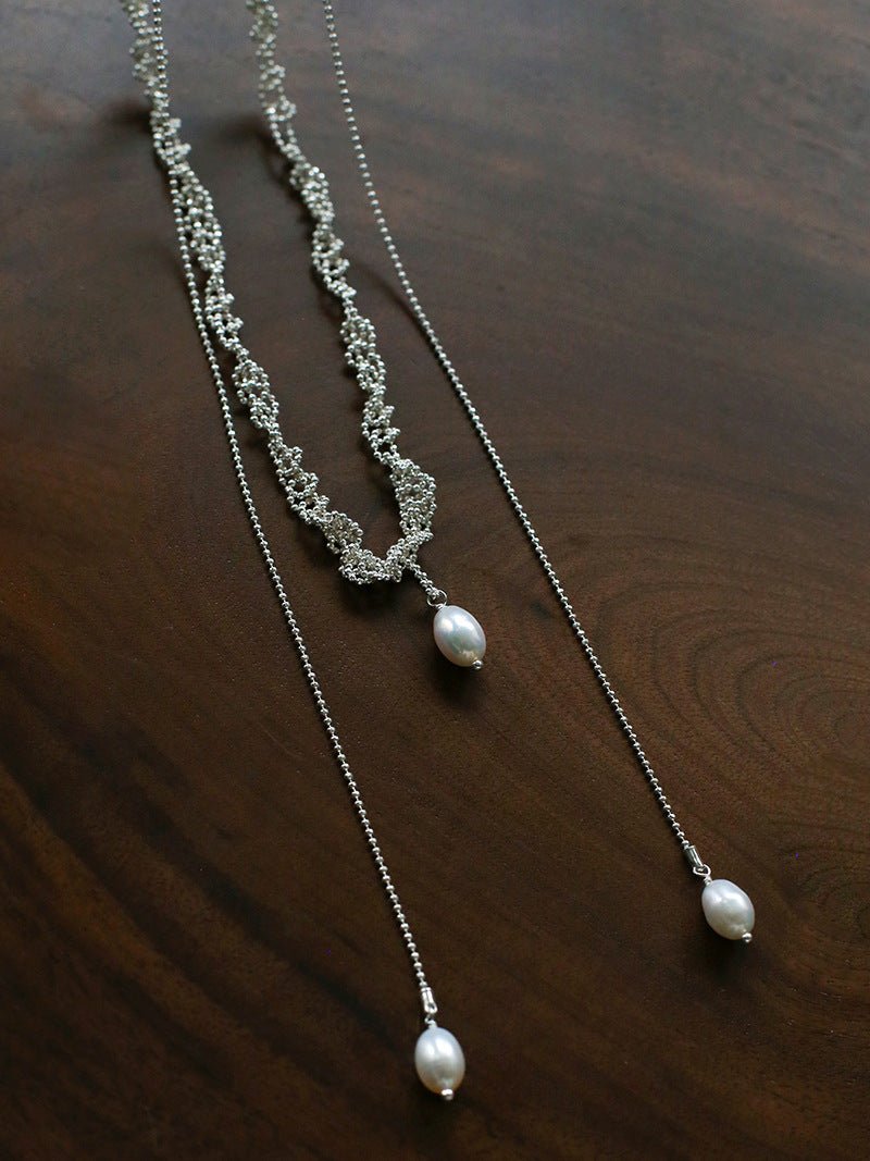 Vintage Elegant Lace Pull Adjustable Long Y-Drop Freshwater Pearl Necklace - floysun