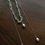 Vintage Elegant Lace Pull Adjustable Long Y-Drop Freshwater Pearl Necklace - floysun