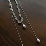 Vintage Elegant Lace Pull Adjustable Long Y-Drop Freshwater Pearl Necklace - floysun