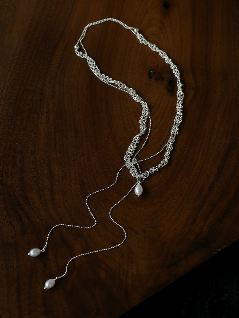 Vintage Elegant Lace Pull Adjustable Long Y-Drop Freshwater Pearl Necklace - floysun