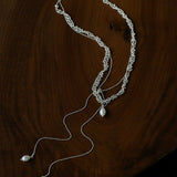 Vintage Elegant Lace Pull Adjustable Long Y-Drop Freshwater Pearl Necklace - floysun