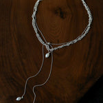 Vintage Elegant Lace Pull Adjustable Long Y-Drop Freshwater Pearl Necklace - floysun