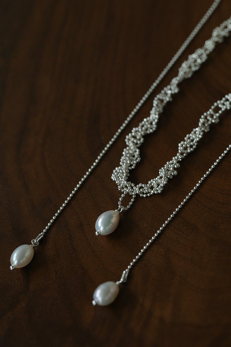 Vintage Elegant Lace Pull Adjustable Long Y-Drop Freshwater Pearl Necklace - floysun