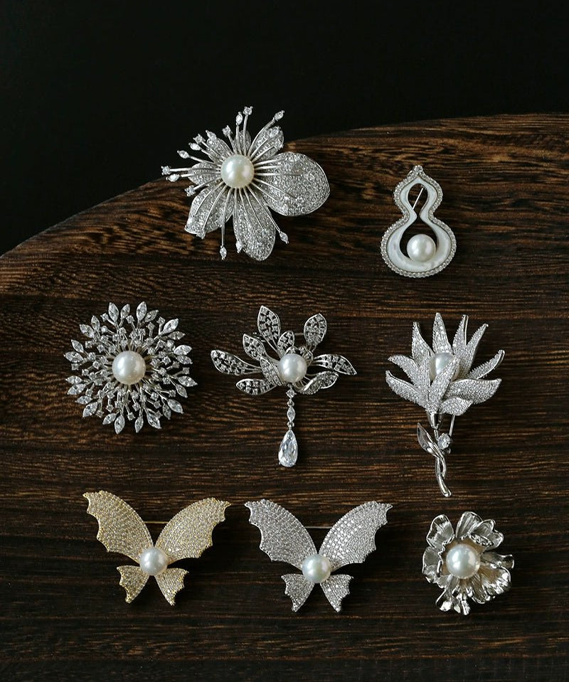 Vintage Elegant Natural Pearl Gourd Flower Brooch - floysun