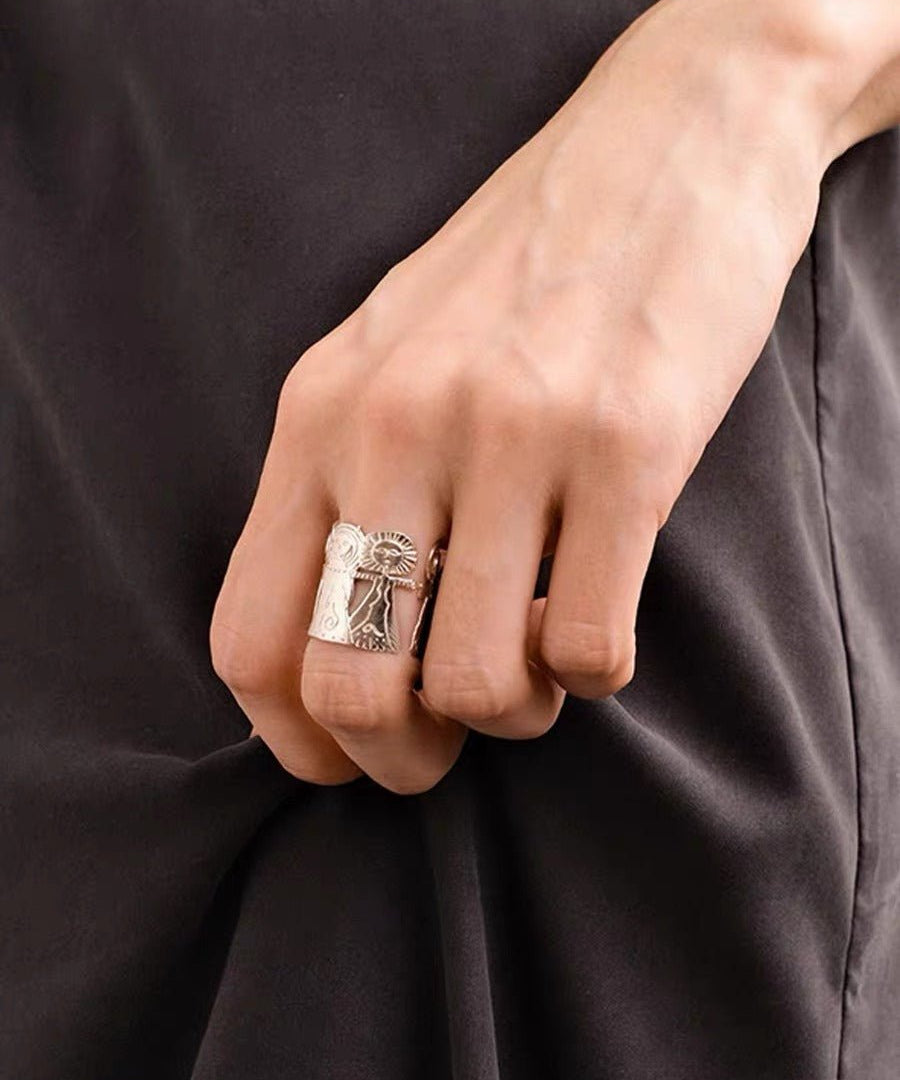 Vintage Embrace Poseidon 925 Sterling Silver Open Band Ring - floysun