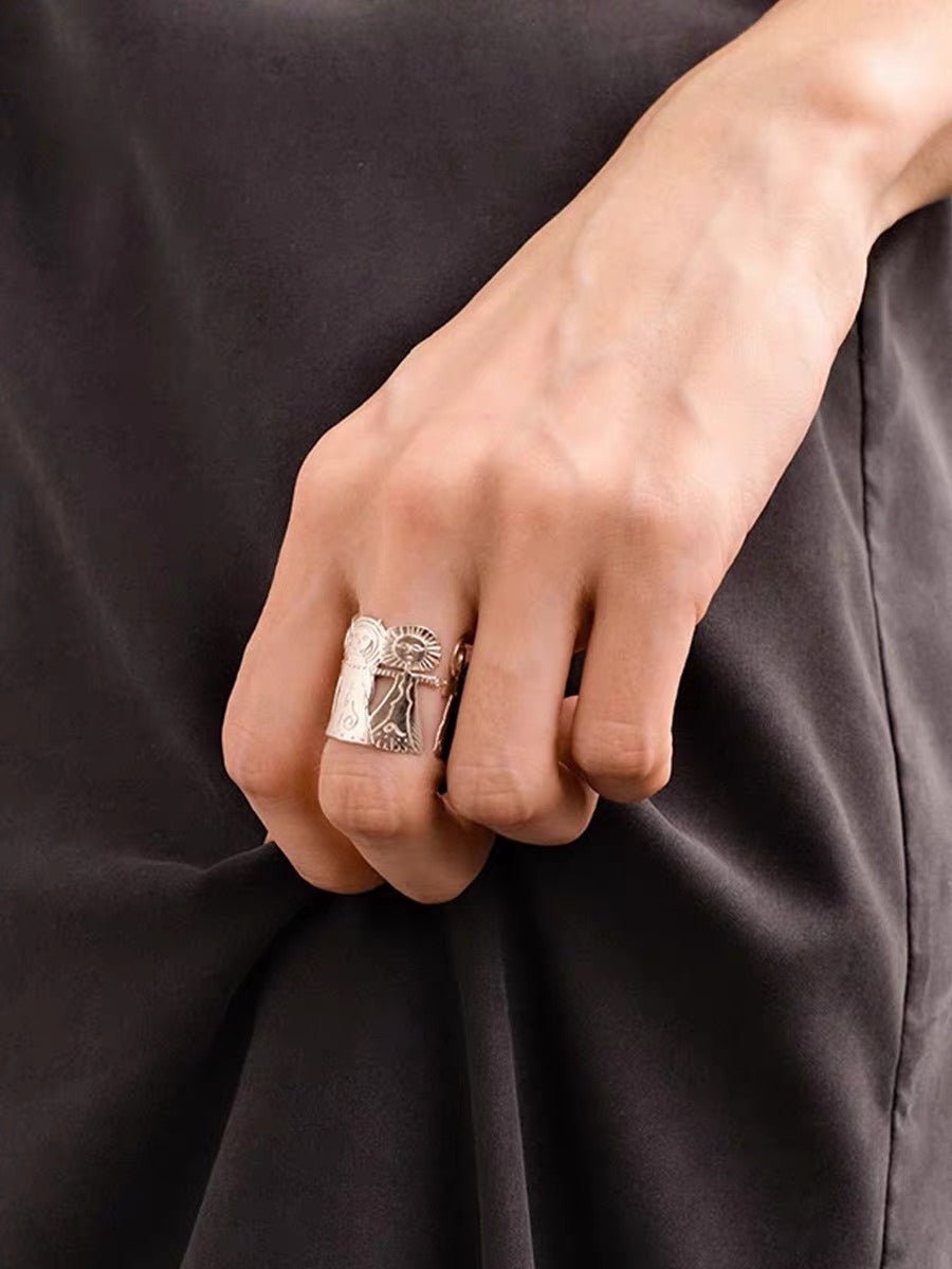 Vintage Embrace Poseidon 925 Sterling Silver Open Band Ring - floysun