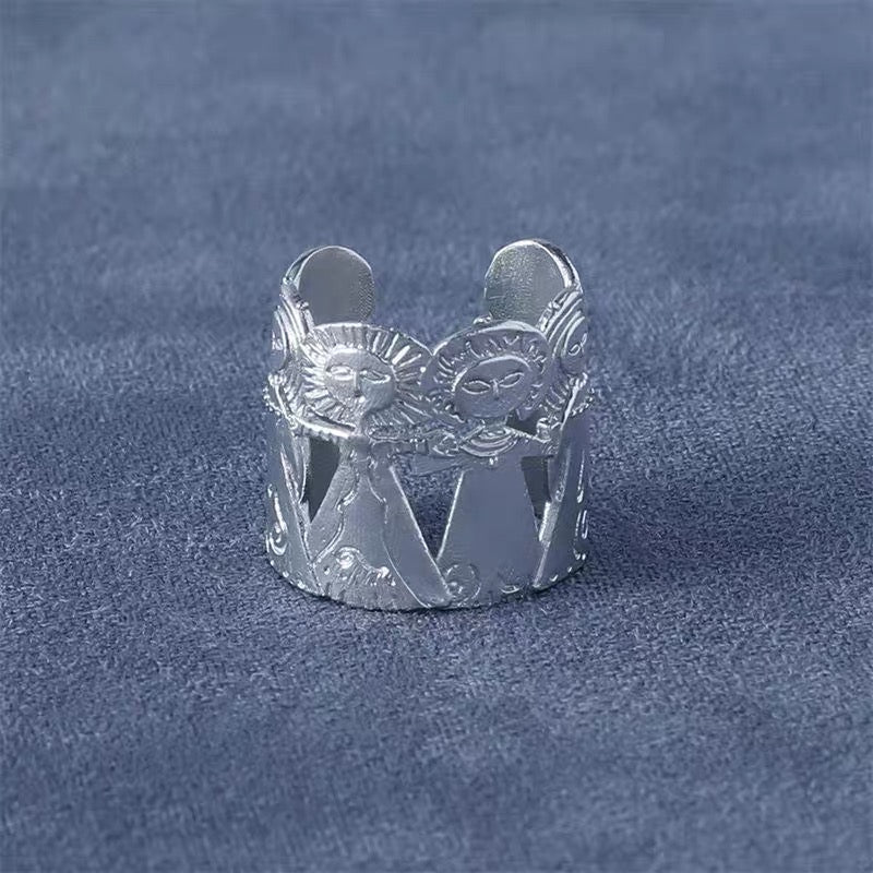 Vintage Embrace Poseidon 925 Sterling Silver Open Band Ring - floysun