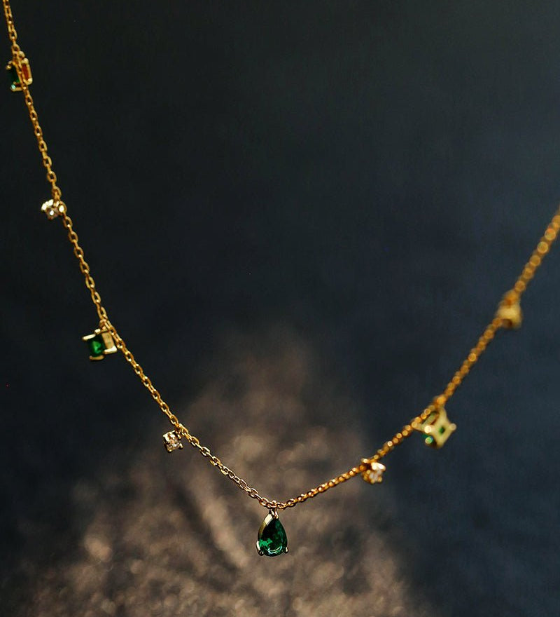 Vintage Emerald Sparkle Sterling Silver Necklace - floysun