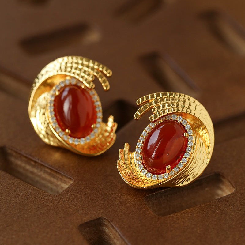 Vintage European Oval Agate Stud Earrings - floysun