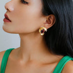 Vintage European Oval Agate Stud Earrings - floysun