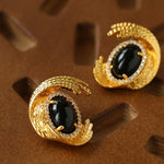 Vintage European Oval Agate Stud Earrings - floysun