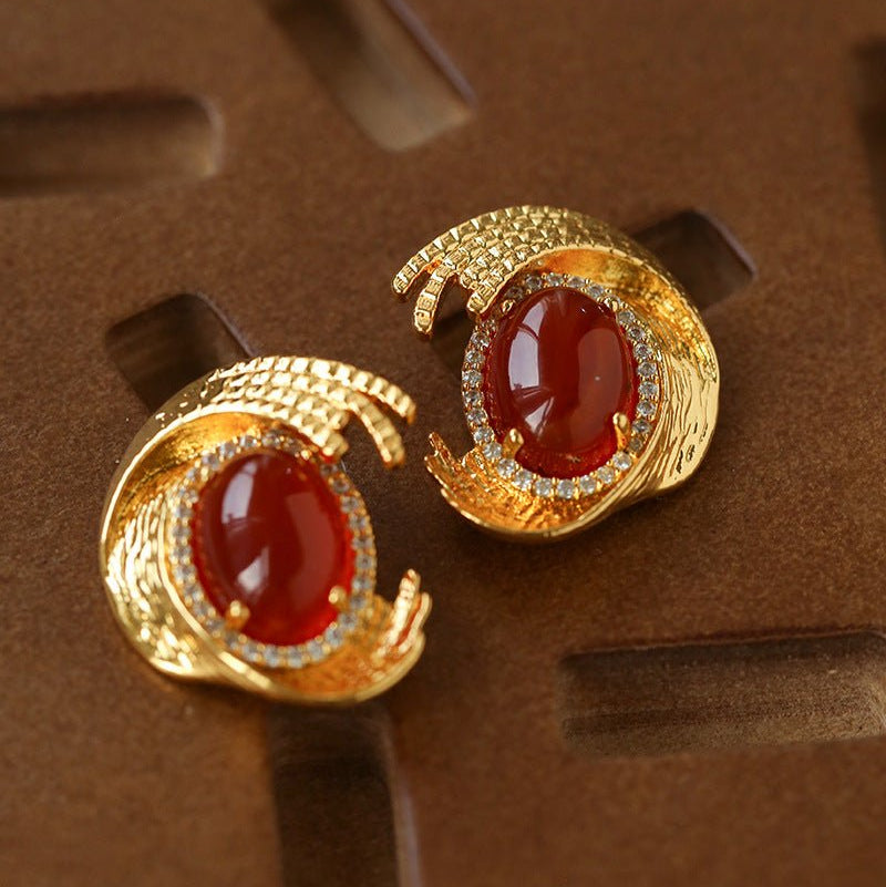 Vintage European Oval Agate Stud Earrings - floysun