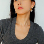 Vintage Flame & Natural Clear Quartz Heart Drop Earrings - floysun