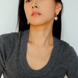 Vintage Flame & Natural Clear Quartz Heart Drop Earrings - floysun