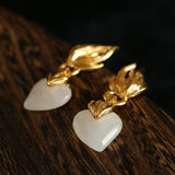 Vintage Flame & Natural Clear Quartz Heart Drop Earrings - floysun