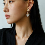 Vintage Flame & Natural Clear Quartz Heart Drop Earrings - floysun